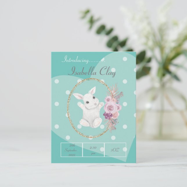 TARJETA DE ANUNCIO DE NACIMIENTO PERSONALIZADA (Anverso de pie)