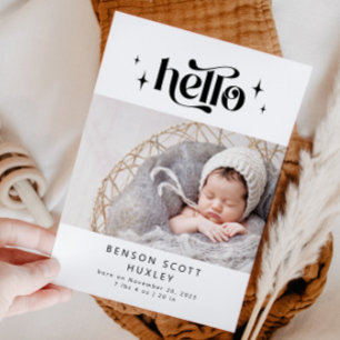 Tarjeta de anuncio de nacimiento Retro Hello