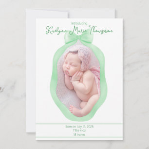 Tarjeta de anuncio de nacimiento verde de Coquette