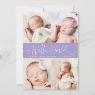 Tarjeta de Anuncio de Nacimiento Violeta Multi Fot