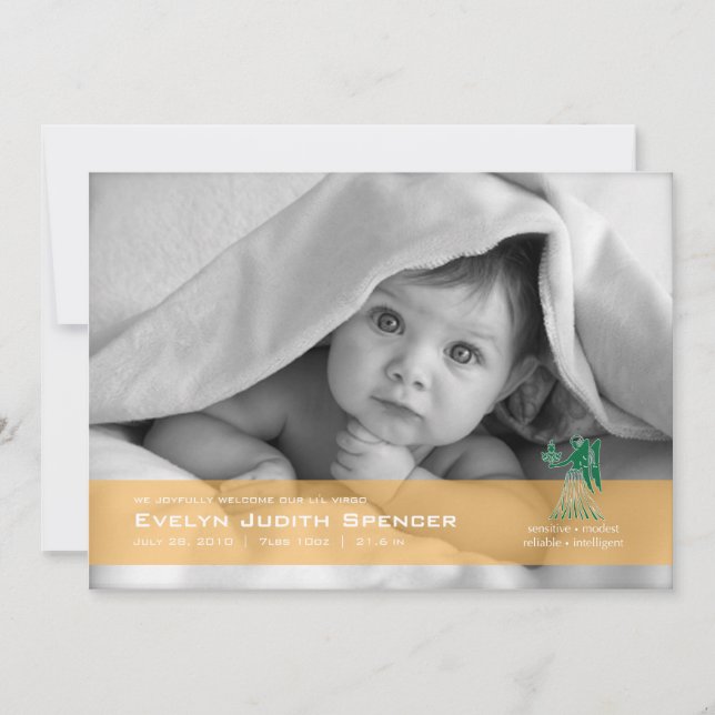 Tarjeta de anuncio de nacimiento Virgo (Anverso)