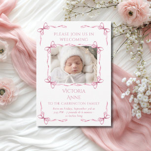 Tarjeta de anuncio de natalidad para bebé niña de 