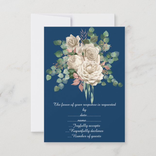 TARJETA DE ANUNCIO DE NAVY ROSE EUCALIPTUS RSVP (Anverso)