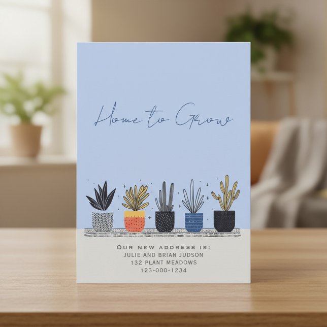 Tarjeta de Anuncio de Nuevo Hogar con Diseño Capri (Whimsical Pastel Plant New Home Announcement Card.)