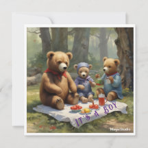 Tarjeta de anuncio de picnic de osito de peluche d