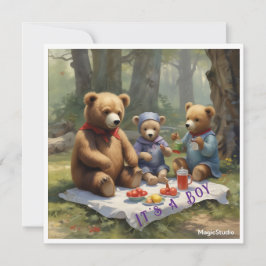 Tarjeta de anuncio de picnic de osito de peluche d