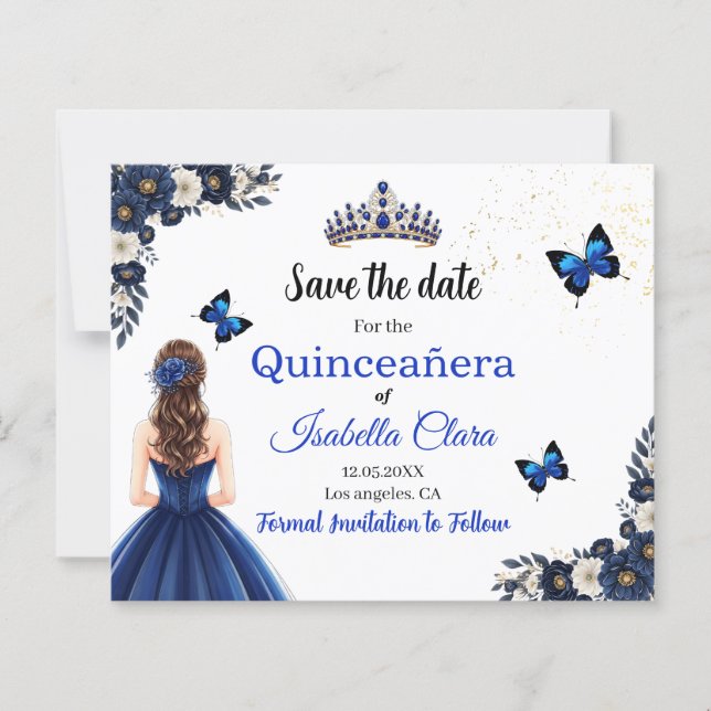 Tarjeta de Anuncio de Royal Blue Butterfly Quincea (Anverso)