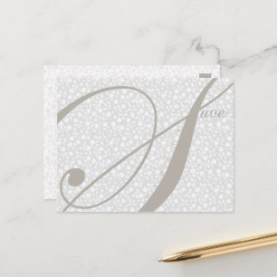Tarjeta de anuncio de Save the Date en grises suti
