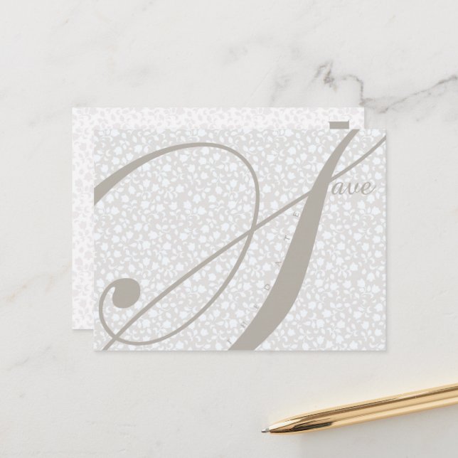 Tarjeta de anuncio de Save the Date en grises suti (Anverso/Reverso In Situ)