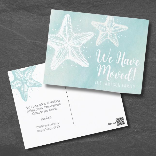 Tarjeta de anuncio de traslado a nueva dirección d (Watercolor Beach Moving Announcement Card)
