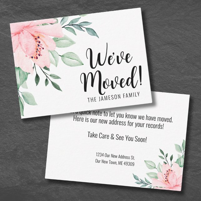 Tarjeta de anuncio de traslado floral de cambio de (Floral Moving Announcement Card)