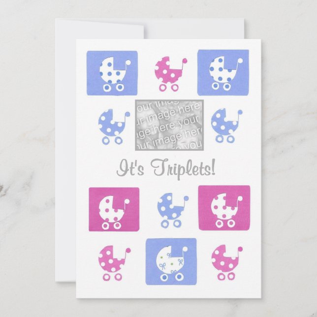 Tarjeta de anuncio de trillizos recién nacidos (Anverso)