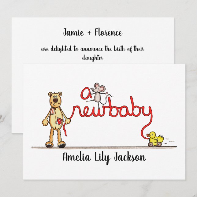 Tarjeta de anuncio de un nuevo bebé personalizada (Anverso / Reverso)