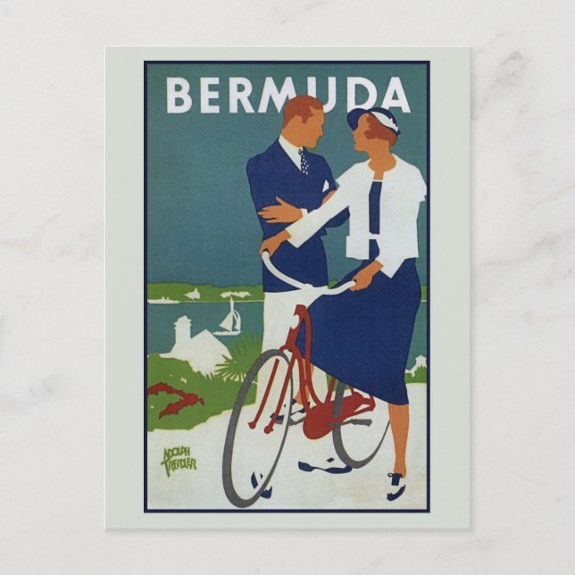 Tarjeta de anuncio de viaje de las Bermudas antigu (Anverso)
