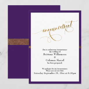 Tarjeta de anuncio elegante con franja púrpura y d