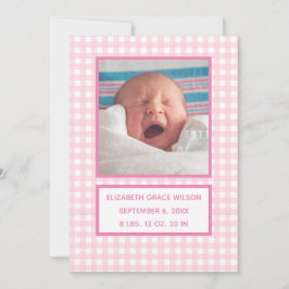 Tarjeta de anuncio Pink Gingham Birth