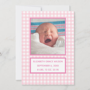 Tarjeta de anuncio Pink Gingham Birth