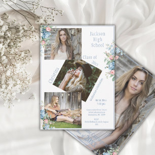 Tarjeta de Anuncio Plana de 4 Fotos Floral Rosa Az