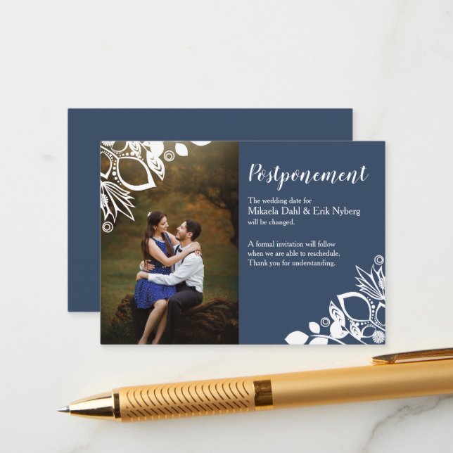 Tarjeta de Aplazamiento del Boda Gris Azul (Anverso/Reverso In Situ)