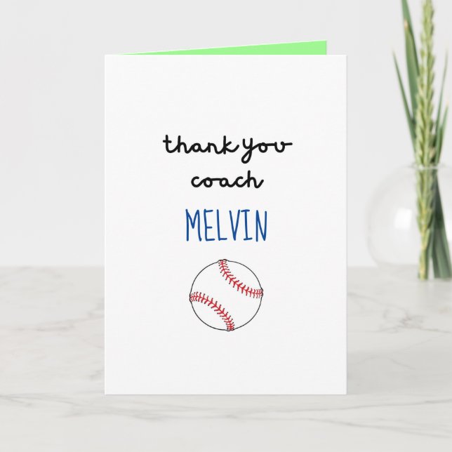 Tarjeta de Apreciación del entrenador de béisbol,  (Anverso)