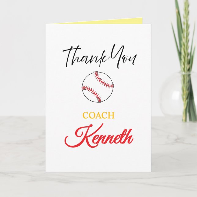 Tarjeta de Apreciación del entrenador de béisbol,  (Anverso)