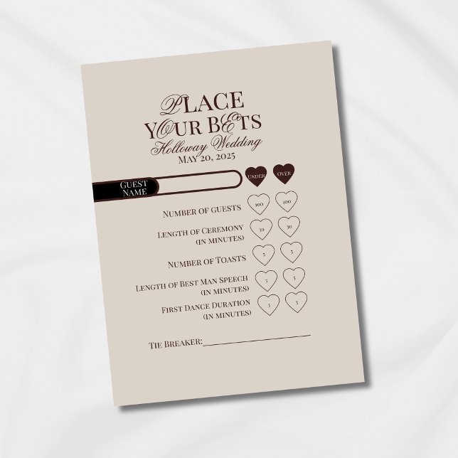 Tarjeta de apuesta de Boda editable marrón moderno (Modern Elegant Mousse Brown Wedding Suite Theme with options to personalize for your special day.)