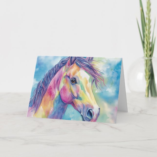 Tarjeta de apunte de caballo acuarela en blanco de (Anverso)