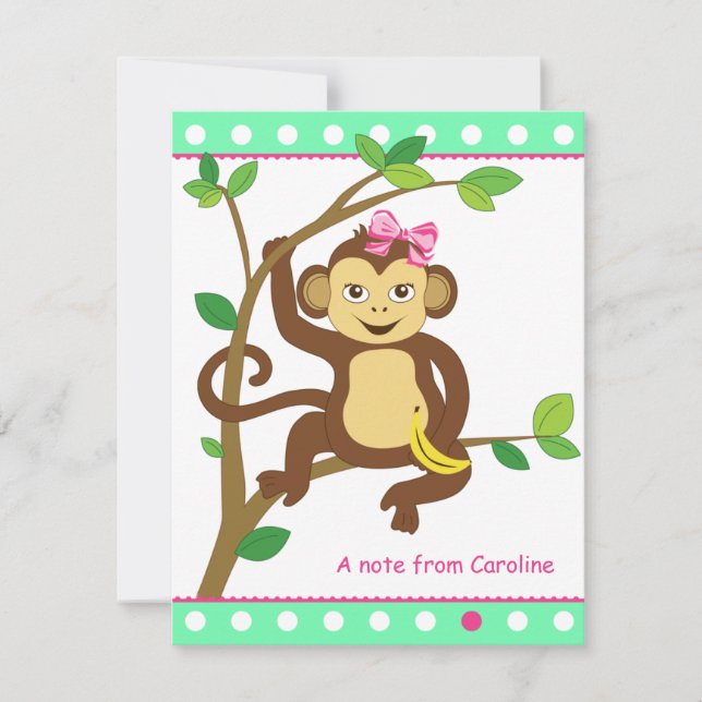 Tarjeta de apunte de mono de la pequeña niña (Anverso)
