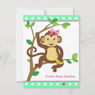 Tarjeta de apunte de mono de la pequeña niña