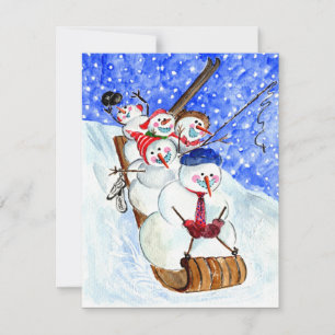 Tarjeta de apunte de Snowmen en blanco dentro de w