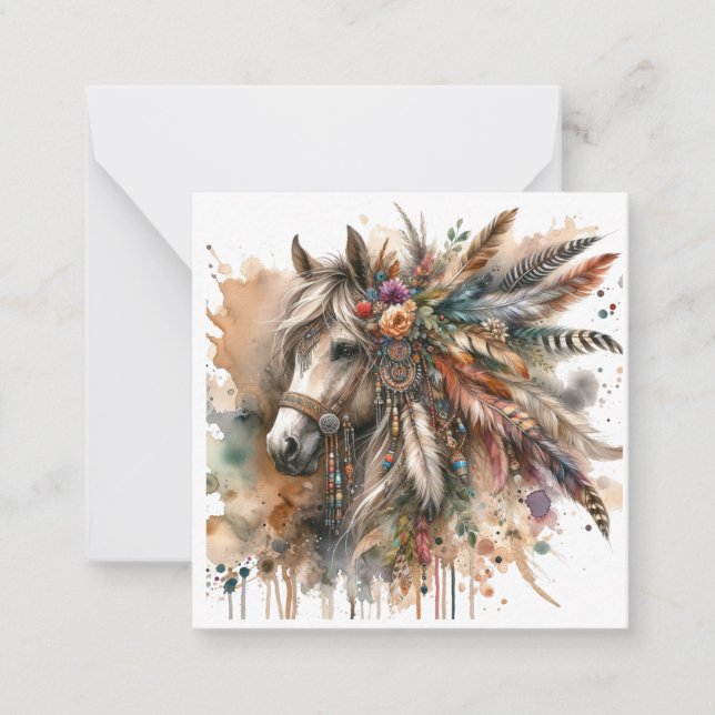 Tarjeta de apunte Watercolor Boho Horse (Anverso)