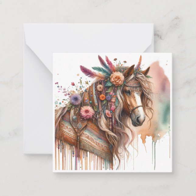 Tarjeta de apunte Watercolor Boho Horse (Anverso)