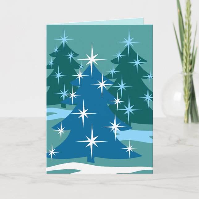 Tarjeta de Árbol Azul de Happy Holidays (Anverso)