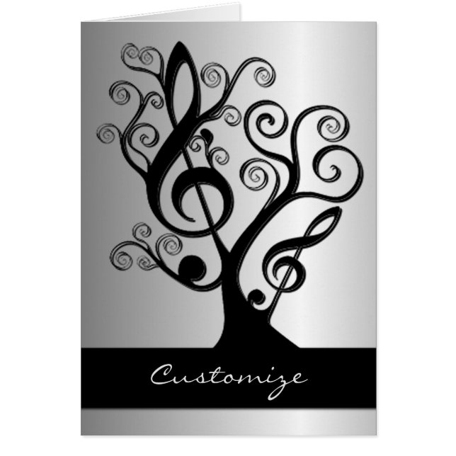 Tarjeta de árbol Clef de música Treble en negro y  (Frente)