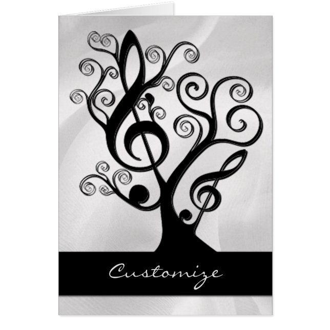 Tarjeta de árbol Clef Treble de música en blanco y (Frente)