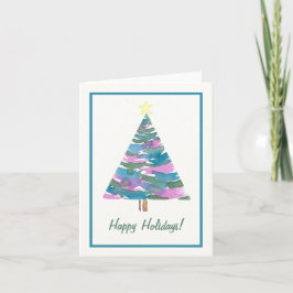 Tarjeta de árbol de acuarela - Felices Fiestas