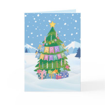 Tarjeta de árbol de cumpleaños - Feliz Navidad y c