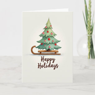Tarjeta de árbol de fiestas en trineo