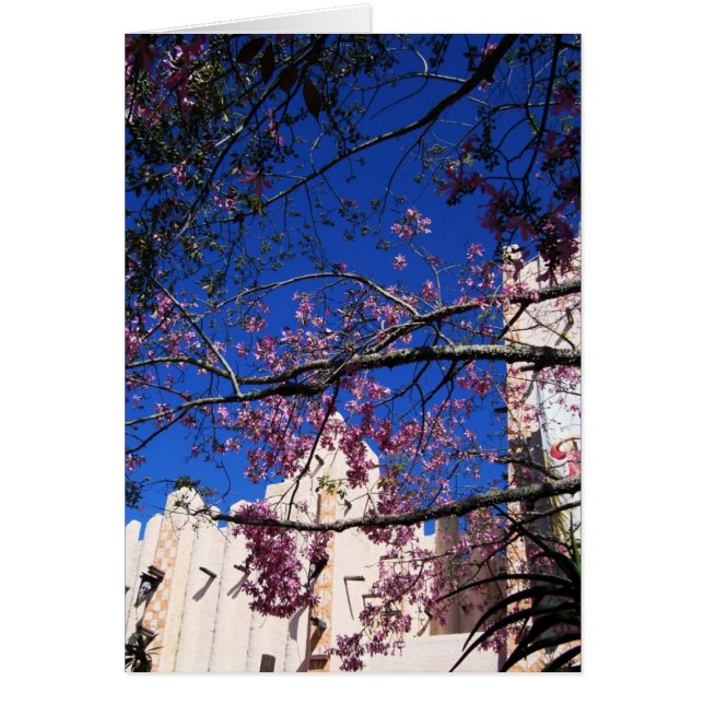Tarjeta de árbol de floración rosa (Frente)