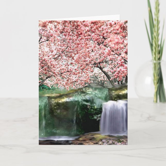 Tarjeta de árbol de flores japonesa de cerezo rosa (Anverso)