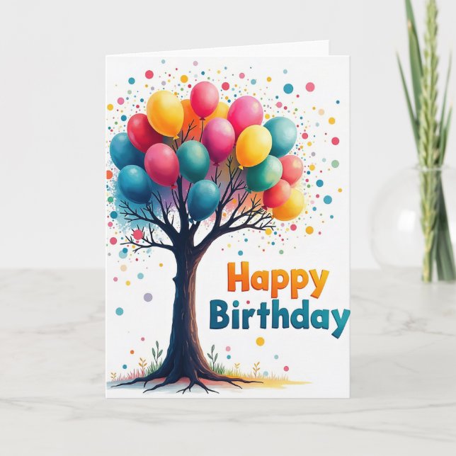 Tarjeta de árbol de globos alegres (Anverso)