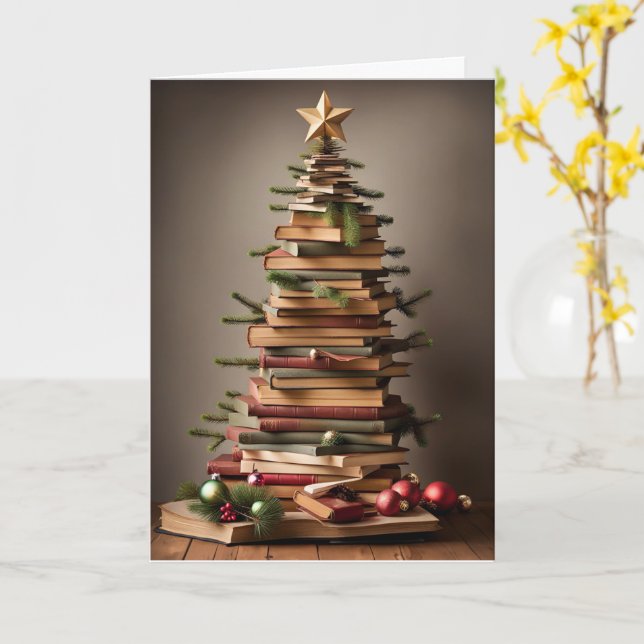 Tarjeta de árbol de lectura de Xmas para libros (flor amarilla)