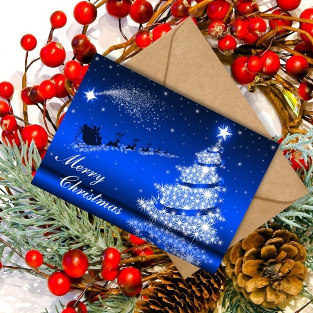 Tarjeta de árbol de navidad azul metálico respland (Subido por el creador)