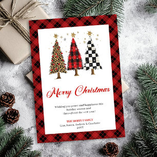 Tarjeta de árbol de Navidad con estampado de leopa