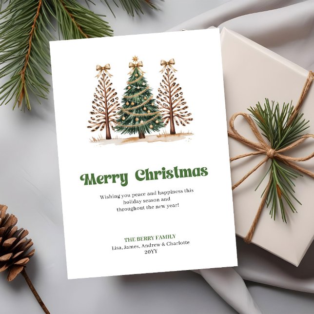 Tarjeta de árbol de Navidad con estampado de leopa (Minimalist Gold Green Leopard Christmas Tree Greeting)