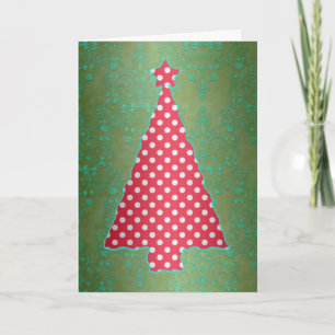 Tarjeta de árbol de Navidad con lunares rojos y ve