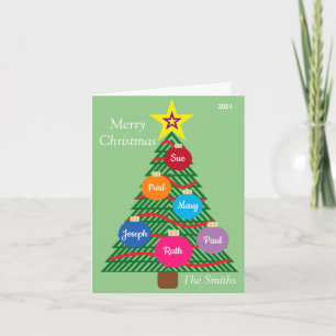 Tarjeta de árbol de navidad con ornamento de perso