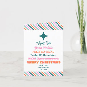 Tarjeta de árbol de Navidad con saludo multilingüe