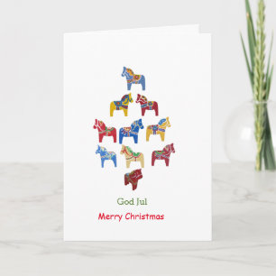 Tarjeta de árbol de Navidad Dala en sueco e inglés