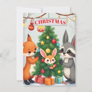 Tarjeta de árbol de Navidad de animales del bosque